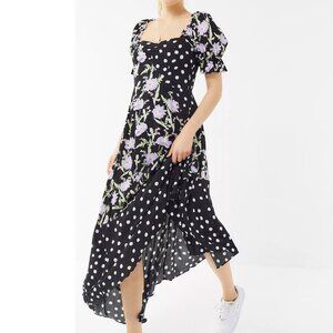 Urban Outfitters Margarete Mixed Print Assymetrical Maxi Dress